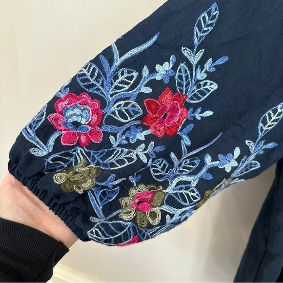 New York Clothing Company (NYCC) 3/4 Embroidered Navy Tied Top Sz 2X GUC - Picture 3 of 6